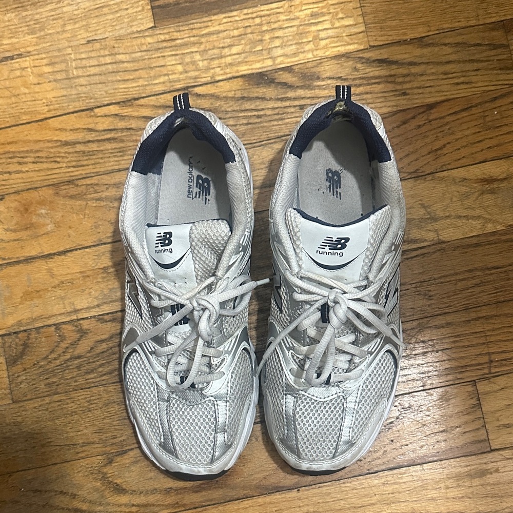 New Balance White and Navy Athletic Sneakers